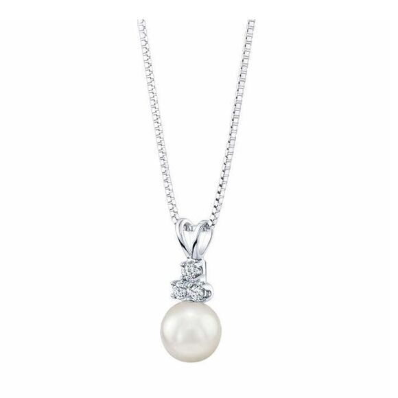 Jewelry - Akoya Cultured 8-8.5mm Pearl & 0.13 ctw Diamond 14kt White Gold Pendant